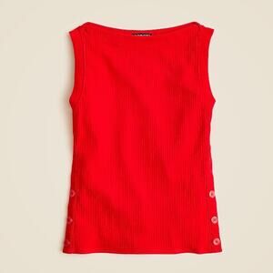 J.Crew Premium Ribbed Side-Button Cotton Pullover Red Top Women’s Size M
